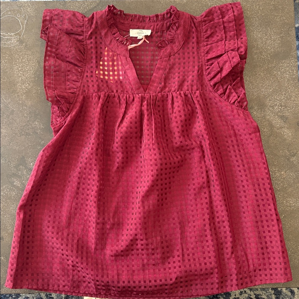 Burgundy Ruffle Sleeve Blouse